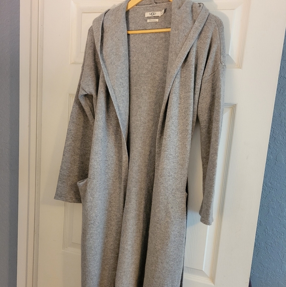 UGG Sweaters - Ugg Cashmere Heather Gray Hooded Open Front Cardigan Size Medium